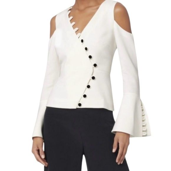 Alexis Tops - ALEXIS White Noere Cold Shoulder Asymmetrical Tux Top